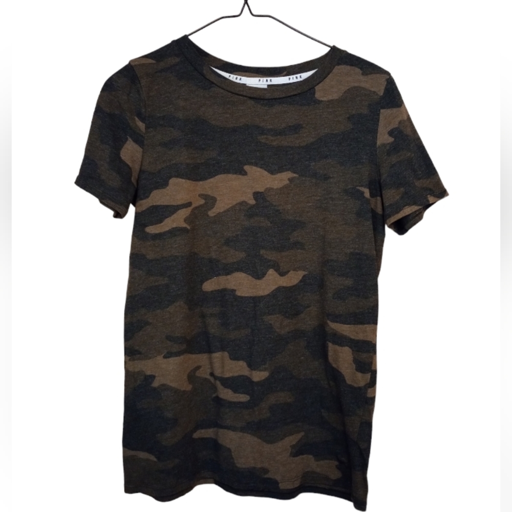 Pink Victoria's Secret Camouflage Crew Neck T Shirt Size Small Green